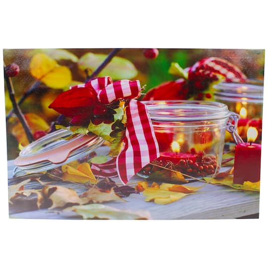 LED Lighted Fall Candle With Berries Canvas Wall Art